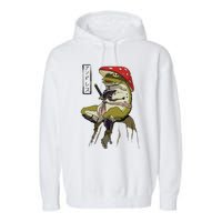 Mushroom Hat Samurai Frog Vintage Japanese Warrior Garment-Dyed Fleece Hoodie