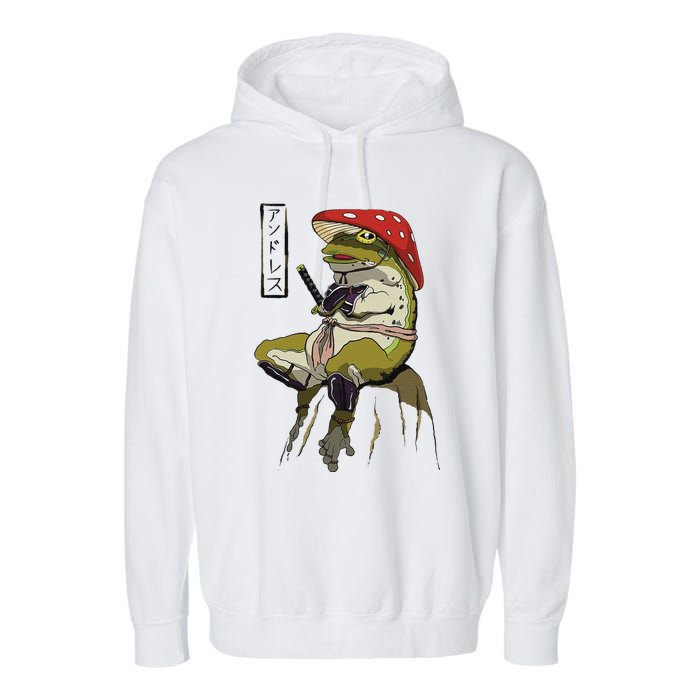 Mushroom Hat Samurai Frog Vintage Japanese Warrior Garment-Dyed Fleece Hoodie