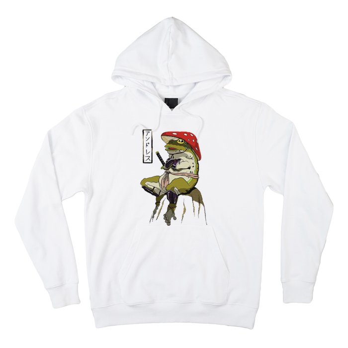 Mushroom Hat Samurai Frog Vintage Japanese Warrior Hoodie