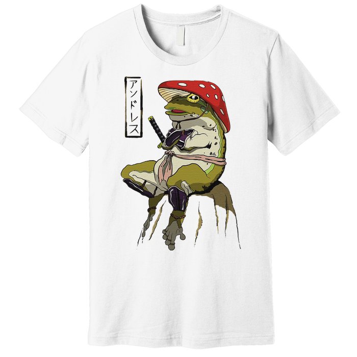 Mushroom Hat Samurai Frog Vintage Japanese Warrior Premium T-Shirt