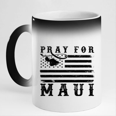 Maui Hawaii Strong American Flag Pray For Maui Gift 11oz Black Color Changing Mug