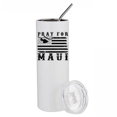 Maui Hawaii Strong American Flag Pray For Maui Gift Stainless Steel Tumbler