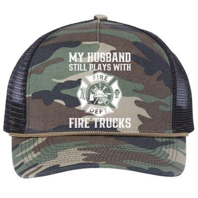 My Husband Still Plays Fire Trucks Funny Firefighter Fire Meaningful Gift Retro Rope Trucker Hat Cap