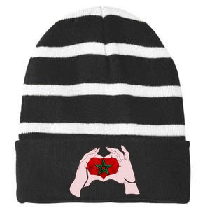 Morocco Heart Send Love Moroccan Flag Hand Moroccan Pride Striped Beanie with Solid Band