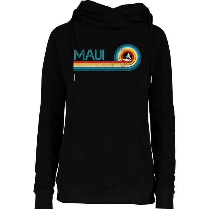 Maui Hawaii Surf Vintage Beach Surfer Surfing Gift Womens Funnel Neck Pullover Hood