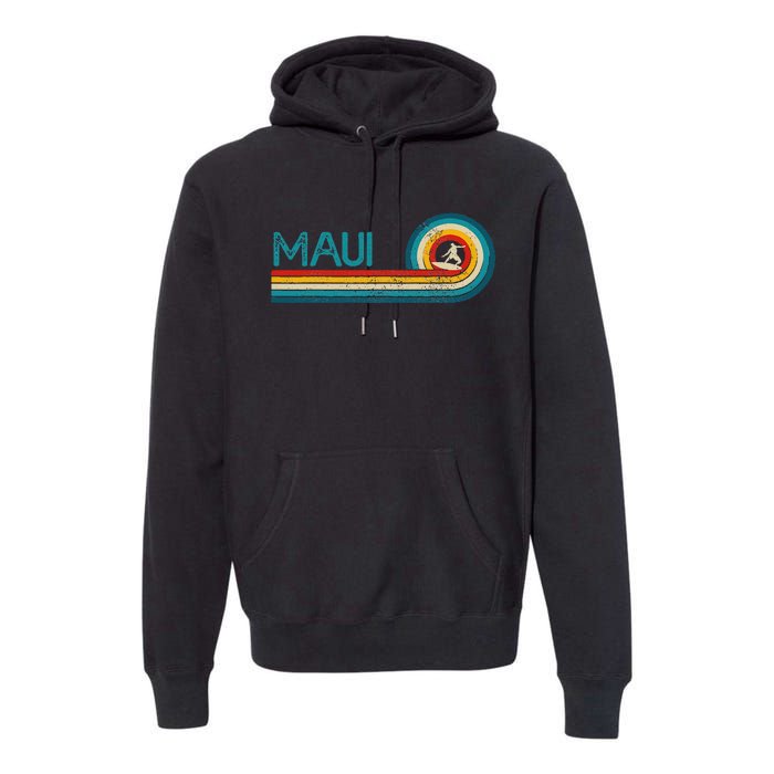 Maui Hawaii Surf Vintage Beach Surfer Surfing Gift Premium Hoodie