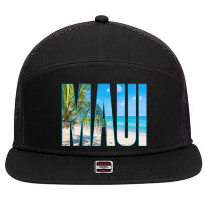 Maui Hawaii Souvenir Merch Family Summer Beach Vacay Cute Gift 7 Panel Mesh Trucker Snapback Hat