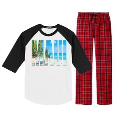 Maui Hawaii Souvenir Merch Family Summer Beach Vacay Cute Gift Raglan Sleeve Pajama Set