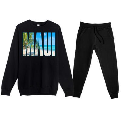 Maui Hawaii Souvenir Merch Family Summer Beach Vacay Cute Gift Premium Crewneck Sweatsuit Set