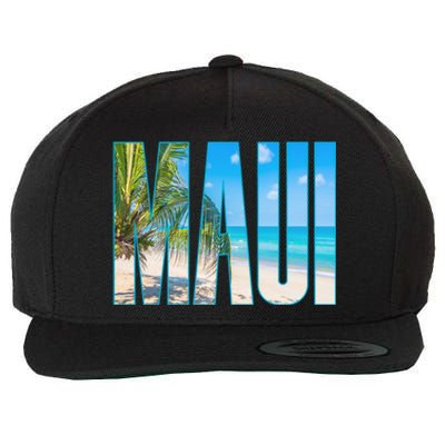 Maui Hawaii Souvenir Merch Family Summer Beach Vacay Cute Gift Wool Snapback Cap