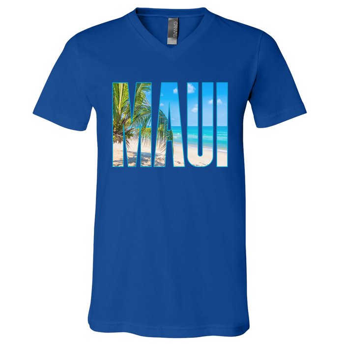 Maui Hawaii Souvenir Merch Family Summer Beach Vacay Cute Gift V-Neck T-Shirt