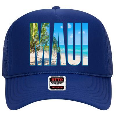 Maui Hawaii Souvenir Merch Family Summer Beach Vacay Cute Gift High Crown Mesh Back Trucker Hat