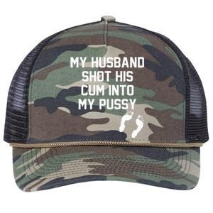 My Husband Shot His Cum Into My Pussy Apparel Retro Rope Trucker Hat Cap