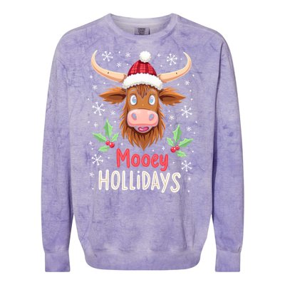 Mooey Holidays Santa Hat Merry Christmas Highland Cow Cute Gift Colorblast Crewneck Sweatshirt