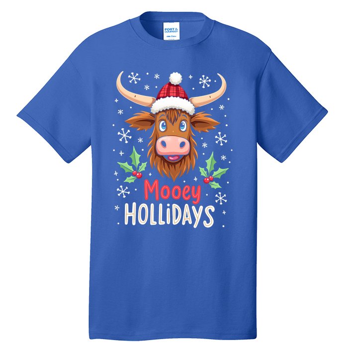 Mooey Holidays Santa Hat Merry Christmas Highland Cow Cute Gift Tall T-Shirt