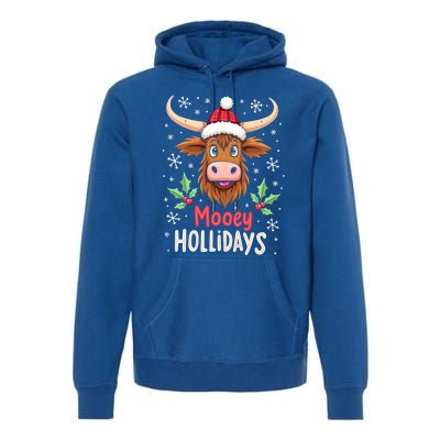 Mooey Holidays Santa Hat Merry Christmas Highland Cow Cute Gift Premium Hoodie