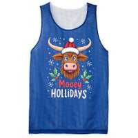 Mooey Holidays Santa Hat Merry Christmas Highland Cow Cute Gift Mesh Reversible Basketball Jersey Tank