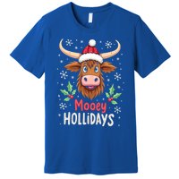 Mooey Holidays Santa Hat Merry Christmas Highland Cow Cute Gift Premium T-Shirt