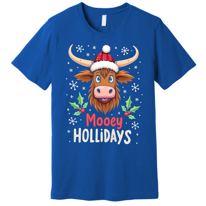 Mooey Holidays Santa Hat Merry Christmas Highland Cow Cute Gift Premium T-Shirt