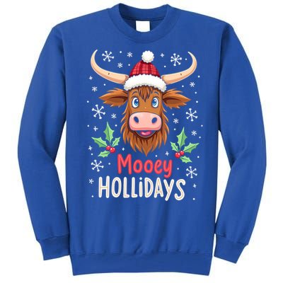 Mooey Holidays Santa Hat Merry Christmas Highland Cow Cute Gift Tall Sweatshirt