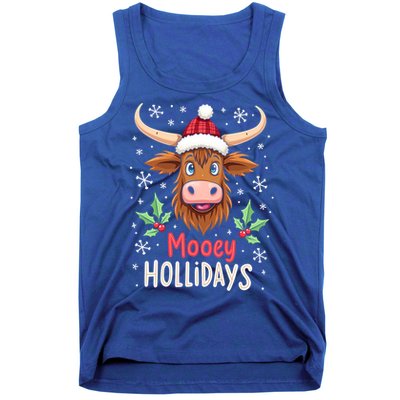 Mooey Holidays Santa Hat Merry Christmas Highland Cow Cute Gift Tank Top