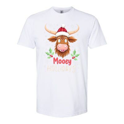 Mooey Holidays Santa Hat Merry Christmas Highland Cow Cute Gift Softstyle CVC T-Shirt