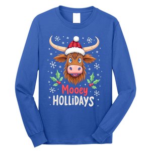 Mooey Holidays Santa Hat Merry Christmas Highland Cow Gift Long Sleeve Shirt