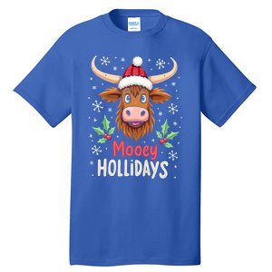 Mooey Holidays Santa Hat Merry Christmas Highland Cow Gift Tall T-Shirt