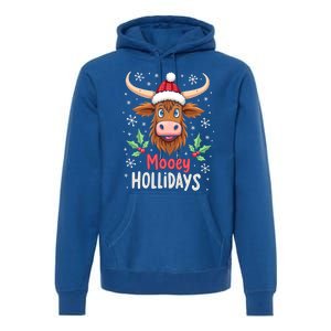 Mooey Holidays Santa Hat Merry Christmas Highland Cow Gift Premium Hoodie