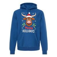 Mooey Holidays Santa Hat Merry Christmas Highland Cow Gift Premium Hoodie