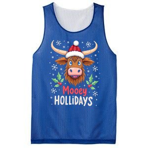 Mooey Holidays Santa Hat Merry Christmas Highland Cow Gift Mesh Reversible Basketball Jersey Tank