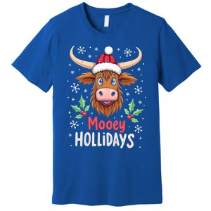 Mooey Holidays Santa Hat Merry Christmas Highland Cow Gift Premium T-Shirt