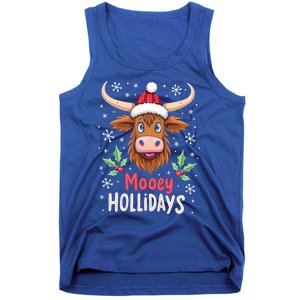 Mooey Holidays Santa Hat Merry Christmas Highland Cow Gift Tank Top