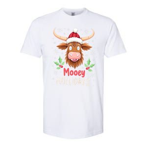 Mooey Holidays Santa Hat Merry Christmas Highland Cow Gift Softstyle CVC T-Shirt