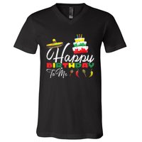 Mexican Holliday Sombrero Cute Cake Happy Birthday To Me V-Neck T-Shirt