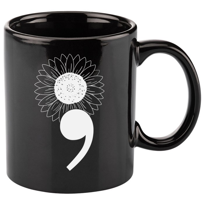 Mental Health Sunflower Semicolon 11oz C Handle Ceramic Mug