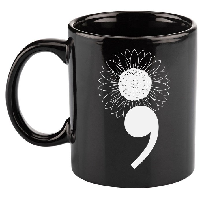 Mental Health Sunflower Semicolon 11oz C Handle Ceramic Mug