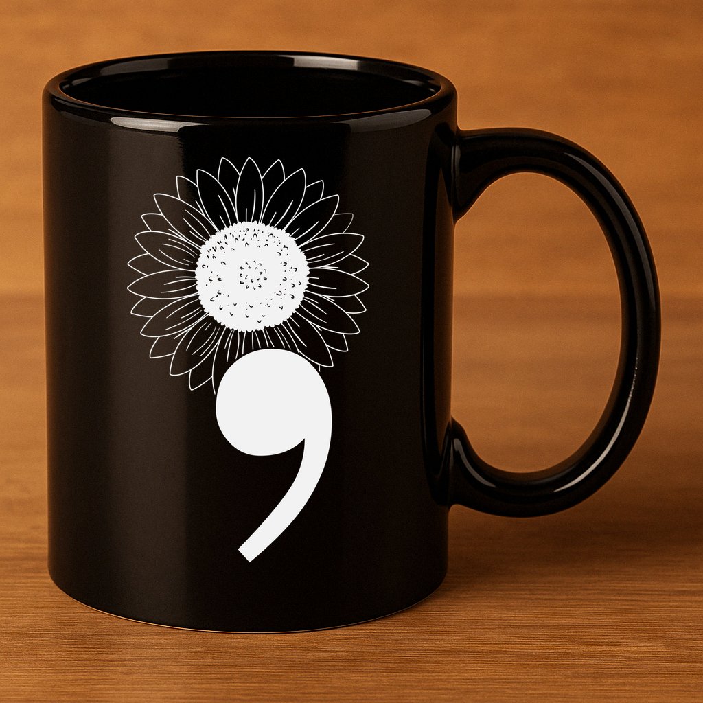 Mental Health Sunflower Semicolon 11oz C Handle Ceramic Mug
