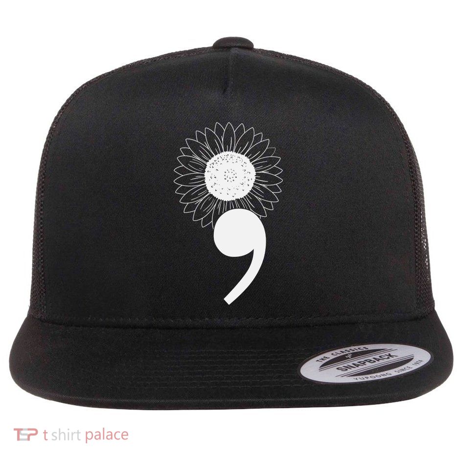 Mental Health Sunflower Semicolon Flatbill Hat