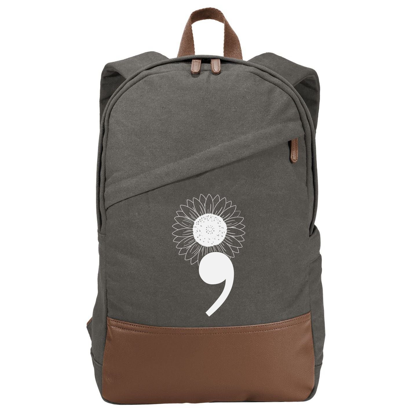 Mental Health Sunflower Semicolon Cotton Canvas Backpack