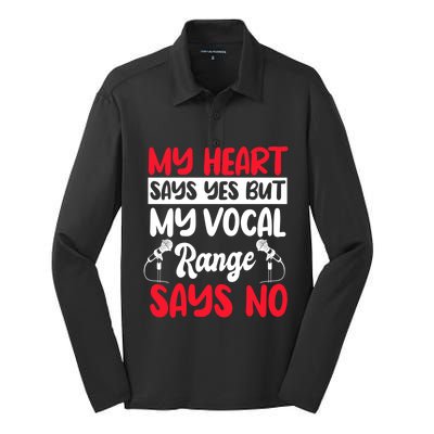 My Heart Says Yes But My Vocal Range Says No Karaoke Ktv Gift Silk Touch Performance Long Sleeve Polo