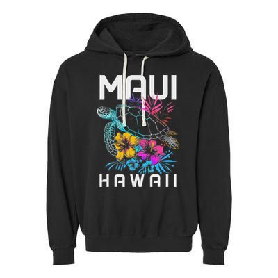 Maui Hawaii Sea Turtle Diving Flower Hawaii Souvenir Garment-Dyed Fleece Hoodie