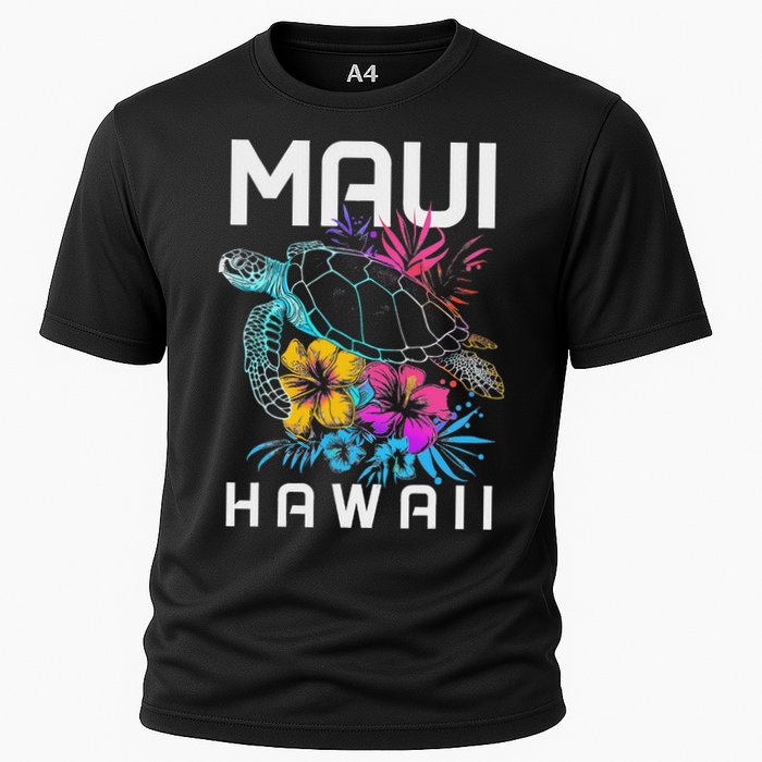 Maui Hawaii Sea Turtle Diving Flower Hawaii Souvenir Cooling Performance Crew T-Shirt