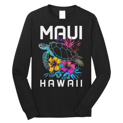 Maui Hawaii Sea Turtle Diving Flower Hawaii Souvenir Long Sleeve Shirt