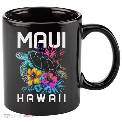 Maui Hawaii Sea Turtle Diving Flower Hawaii Souvenir 11oz C Handle Ceramic Mug