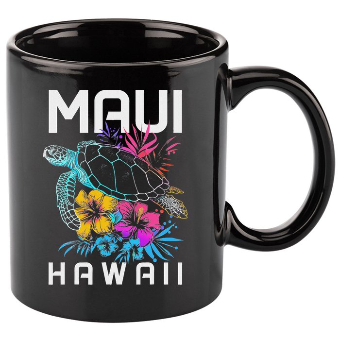 Maui Hawaii Sea Turtle Diving Flower Hawaii Souvenir 11oz C Handle Ceramic Mug