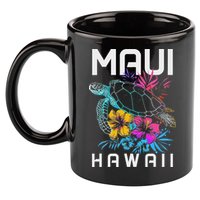 Maui Hawaii Sea Turtle Diving Flower Hawaii Souvenir 11oz C Handle Ceramic Mug