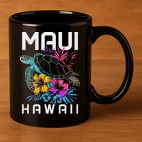 Maui Hawaii Sea Turtle Diving Flower Hawaii Souvenir 11oz C Handle Ceramic Mug