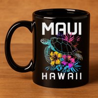 Maui Hawaii Sea Turtle Diving Flower Hawaii Souvenir 11oz C Handle Ceramic Mug