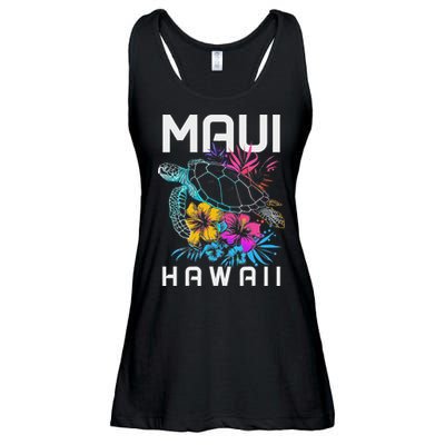Maui Hawaii Sea Turtle Diving Flower Hawaii Souvenir Ladies Essential Flowy Tank